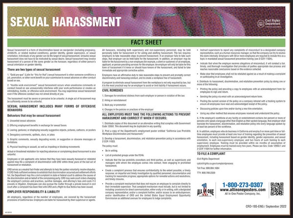 California Sexual Harassment Labor Law Poster Required Workplace Poster